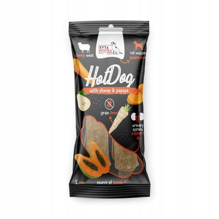 Syta Micha Hot Dog do żucia dla psa - warzywny z papają w skórze owcy 2 szt