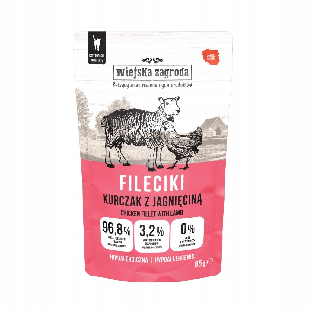 Wiejska Zagroda karma mokra dla kota fileciki kurczak z jagnięciną 85g