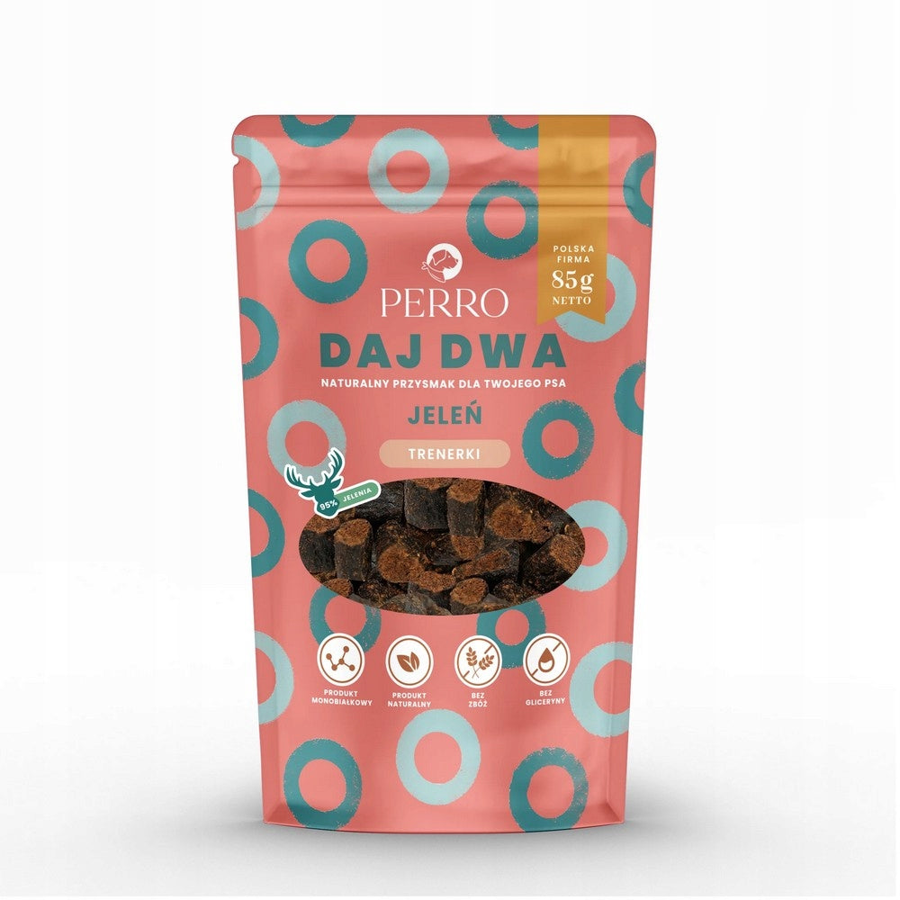 Perro Daj Dwa przysmaki dla psa trenerki jeleń 85g