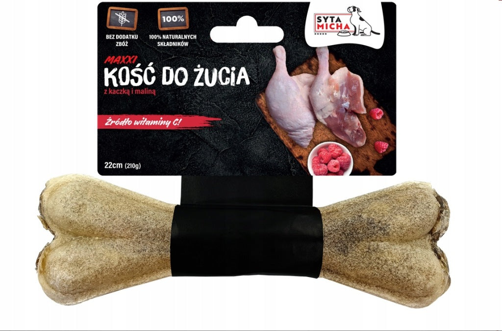 Syta Micha Kość do żucia dla psa z kaczką i malinami 22 cm MAXXI