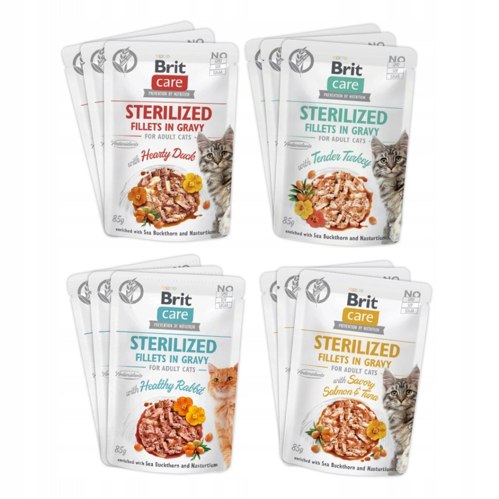 Brit Care Fillets in Gravy Sterilized mix smaków w sosie dla kota 12 x 85 g