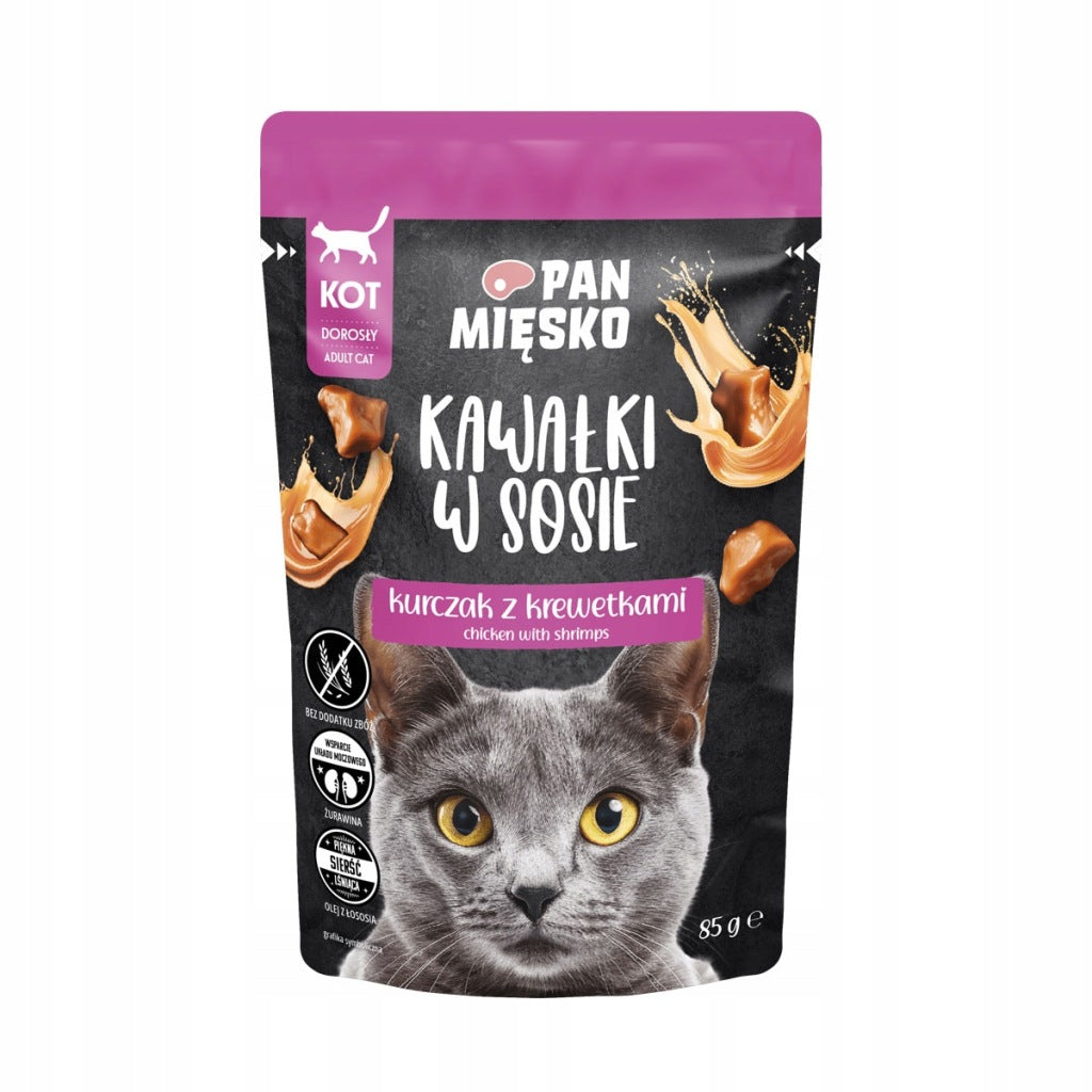 Pan Mięsko dla kota Kawałki w sosie Kurczak z krewetkami 85g