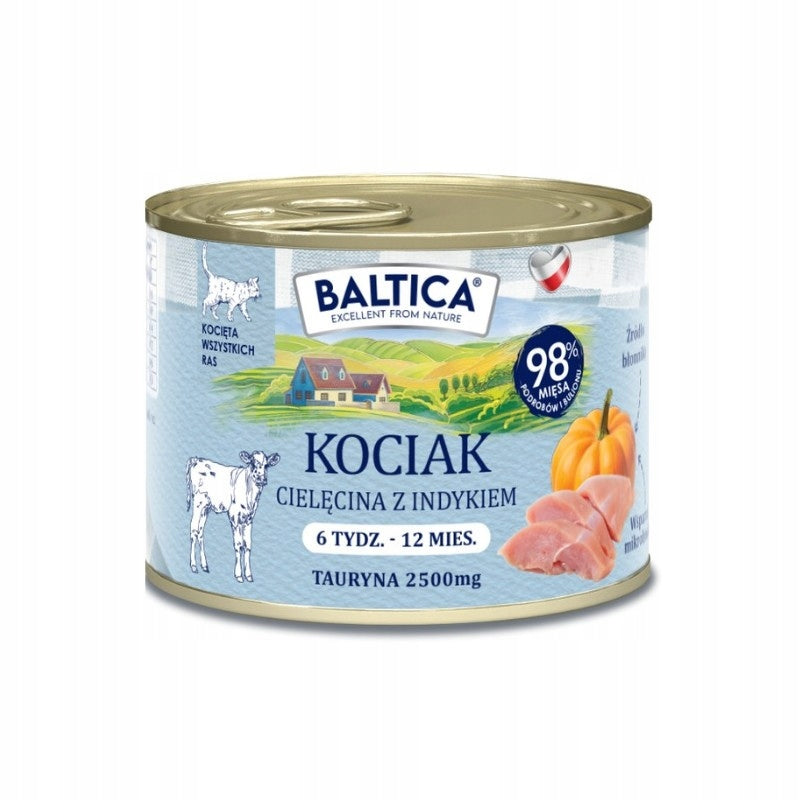 Karma mokra dla kociąt Baltica cielęcina z indykiem 185g puszka