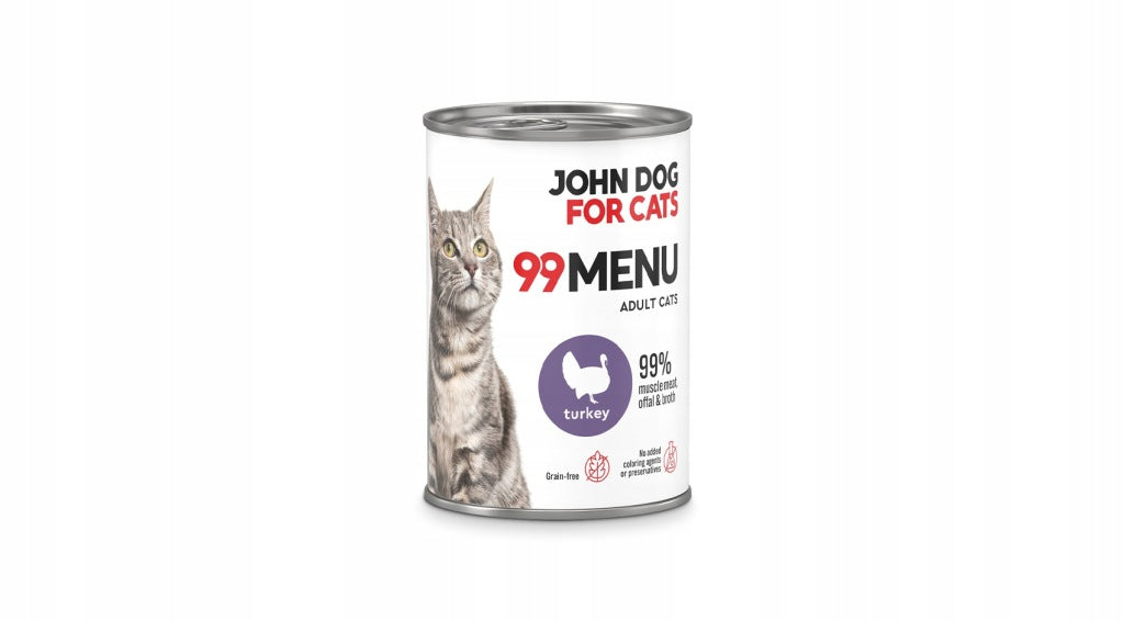 John Dog for Cats 99 Menu Mokra Karma Dla Dorosłych Kotów Z Indykiem 400g