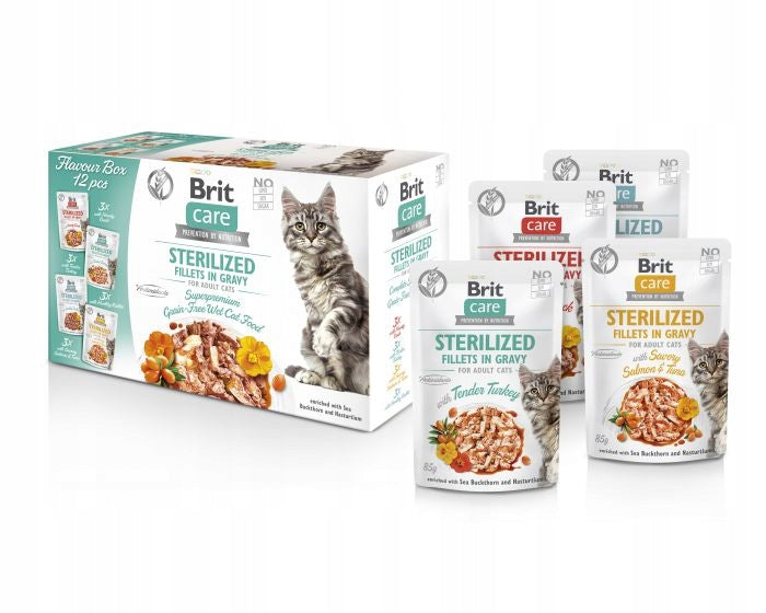 Brit Care Fillets in Gravy Sterilized mix smaków w sosie dla kota 12 x 85 g