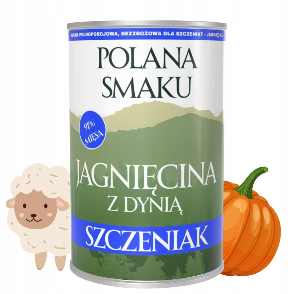 Polana Smaku karma dla szczeniąt mokra jagnięcina z dynią puszka 400g