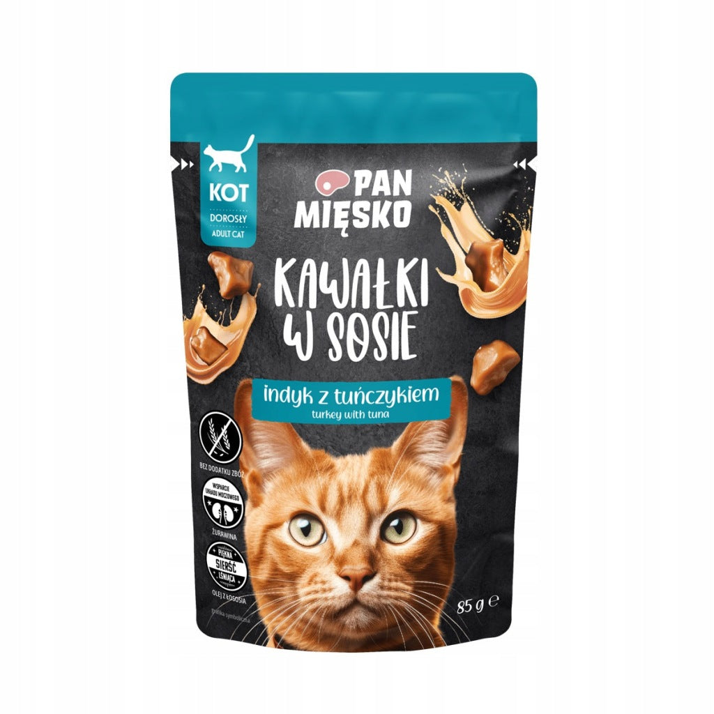 Pan Mięsko Karma dla kota Kawałki w sosie Indyk z tuńczykiem 85 g