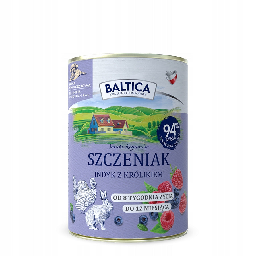 Baltica mokra karma dla SZCZENIAKA Indyk z królikiem 12x 400g
