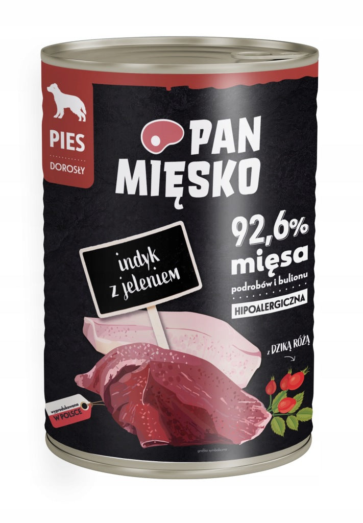 Mokra karma dla psów Pan Mięsko indyk z jeleniem 400 g