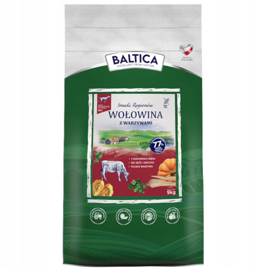 Baltica karma sucha smaki regionów wołowina z warzywami M/L 9 kg