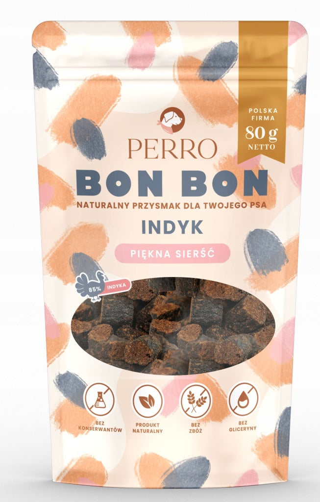 Perro Bon Bon Przysmak funkcyjny Indyk Piękna sierść 80g