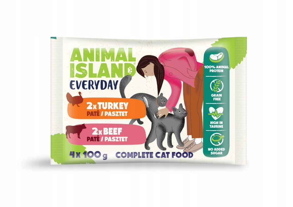 Animal Island Everyday Karma mokra dla kota pasztet wołowina i indyk 4x100g