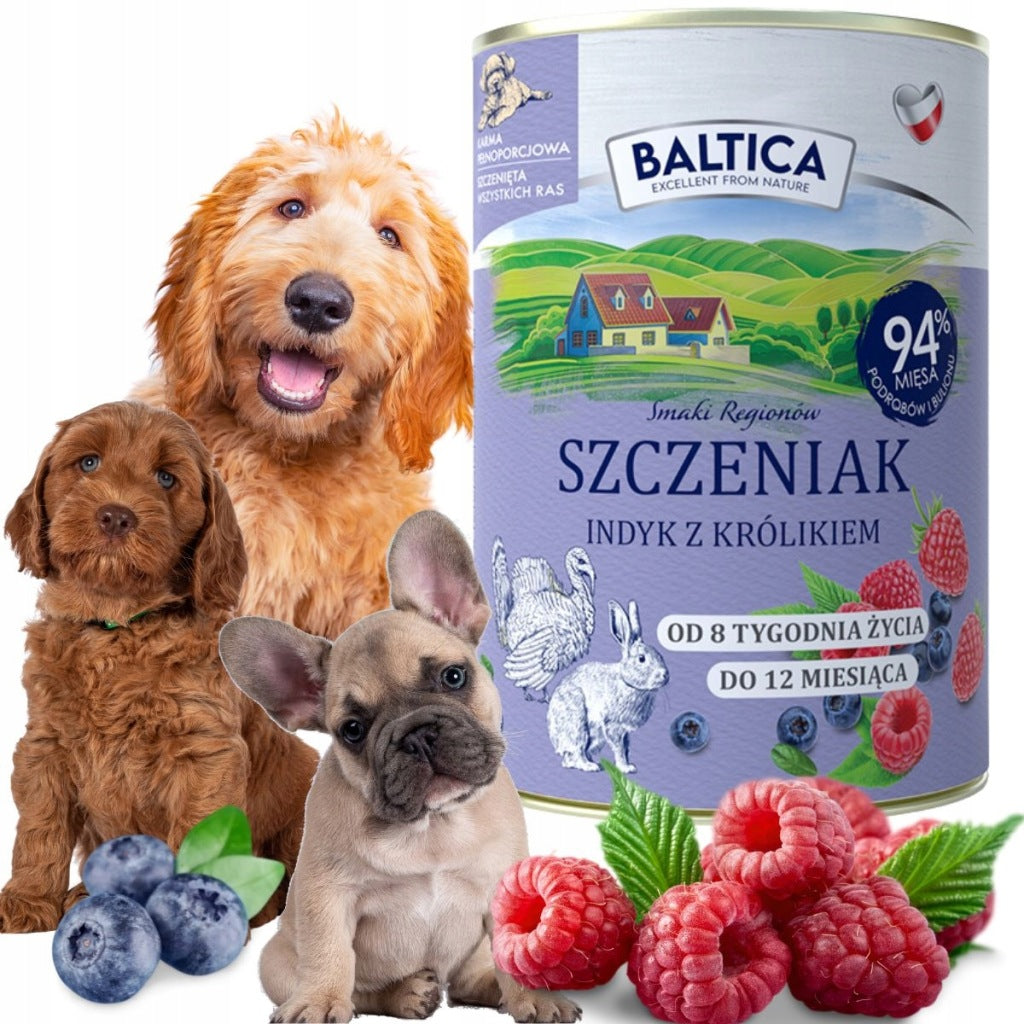 Baltica mokra karma dla SZCZENIAKA Indyk z królikiem 12x 400g