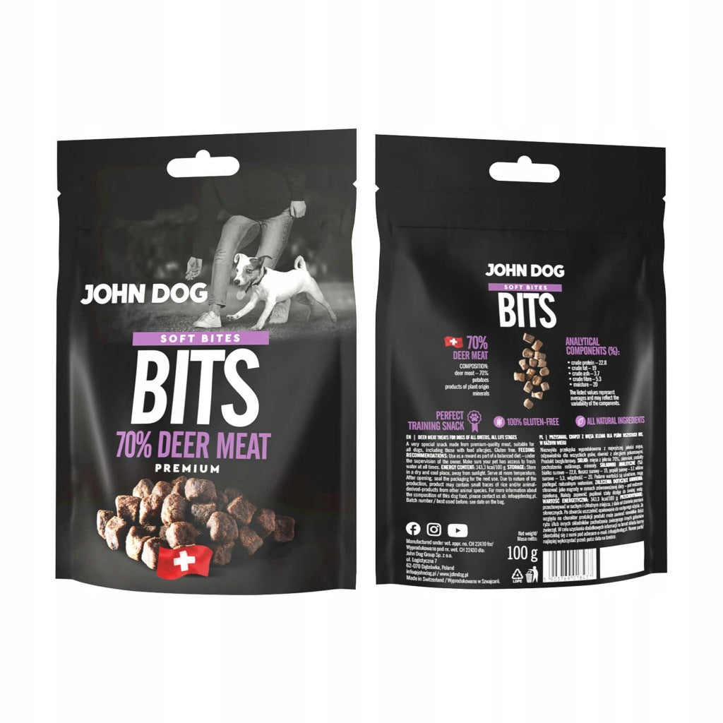 Przysmak dla psa Jeleń 70% Chapsy John Dog Soft Bites Bits 100 g