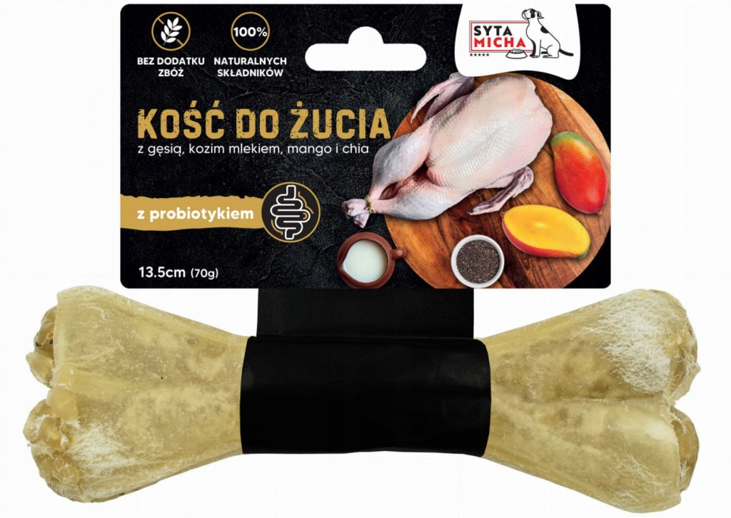 SYTA MICHA Kość do żucia Z PROBIOTYKIEM z gęsią mango i chia 13,5 cm