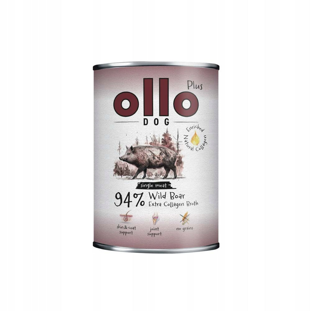 Mokra karma dla psów - Ollo Plus Kolagen - DZIK - bezzbożowa, puszka - 400g