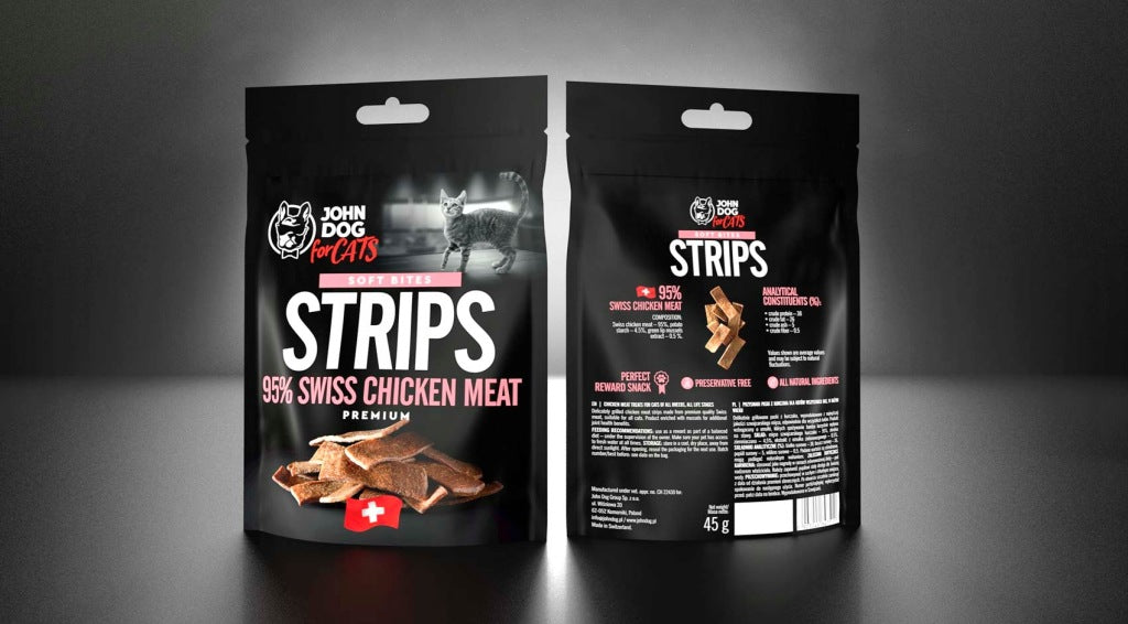 John Dog for Cats - Soft Bites - Paski z kurczaka szwajcarskiego - 45g