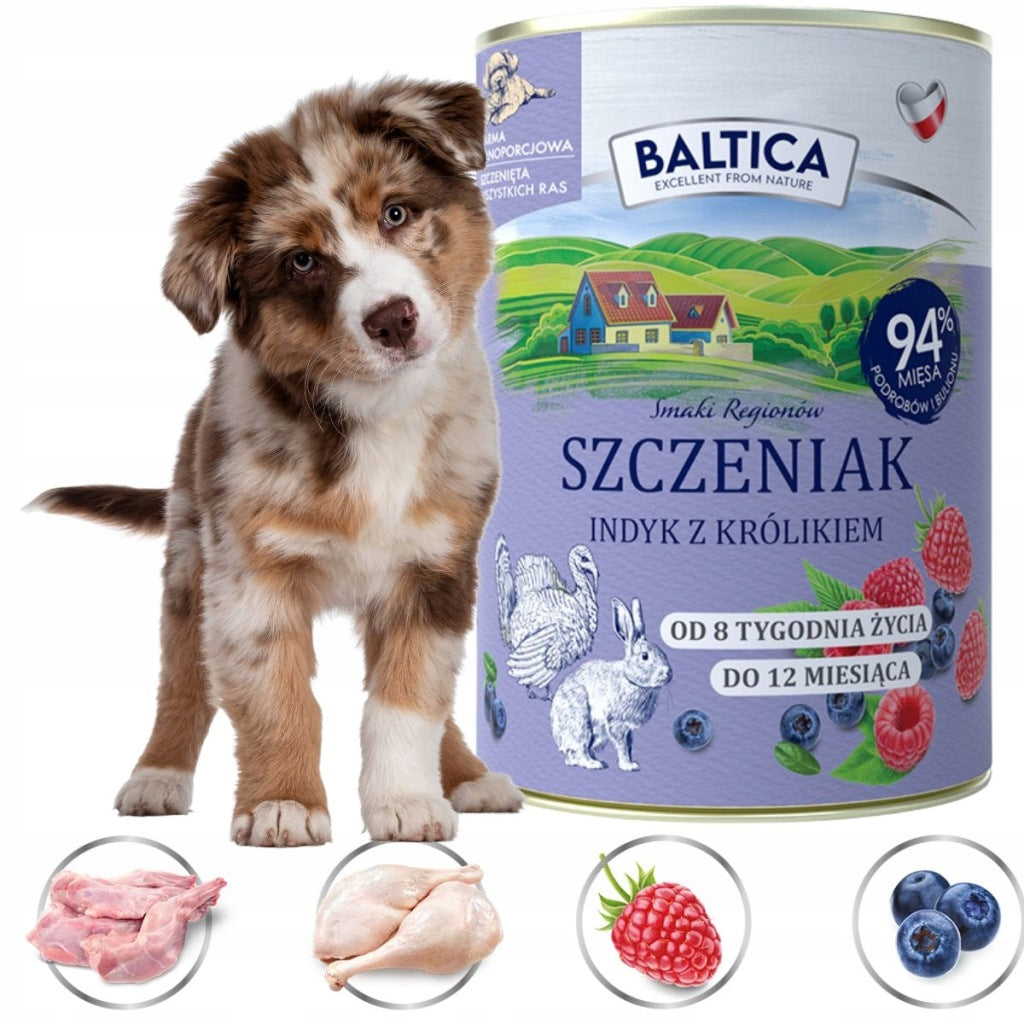 Baltica mokra karma dla SZCZENIAKA Indyk z królikiem 12x 400g