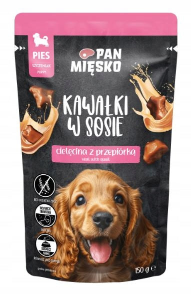 Pan Mięsko Karma mokra dla psa - Puppy cielęcina z przepiórką w sosie 150g