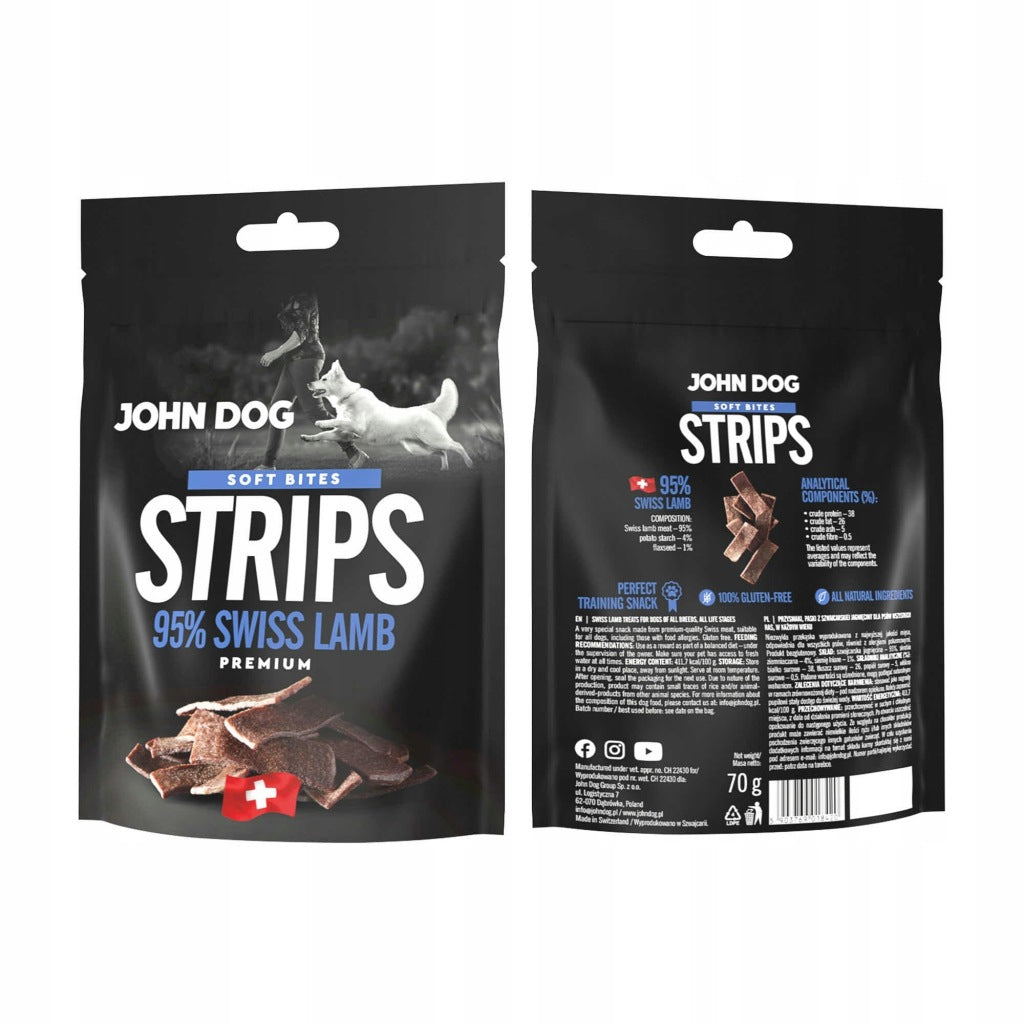 John Dog Soft przysmak paski jagnięcina szwajcarska 95% 70g